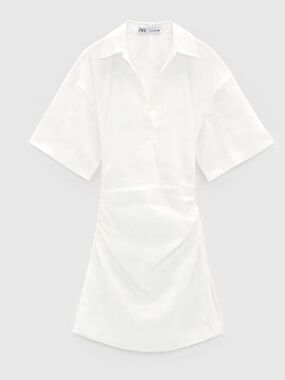 Zara egg shell white Short-Sleeve Shirt Dress